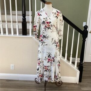 New Floral Wrap Dress - Cream and Pink